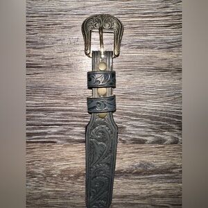 Vintage Silver Creek Black and Gold Embossed Leather Belt